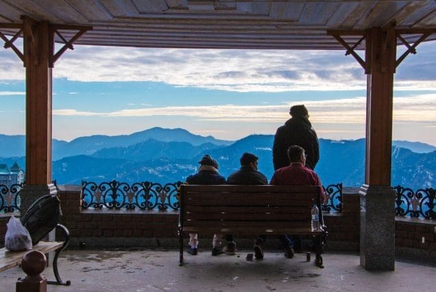 "Viewpoint overlooking mountain ranges on Shimla to Kullu Manali distance route
