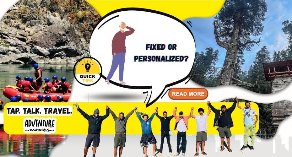 Rafting, group hike, and scenic lake views showcasing custom travel India