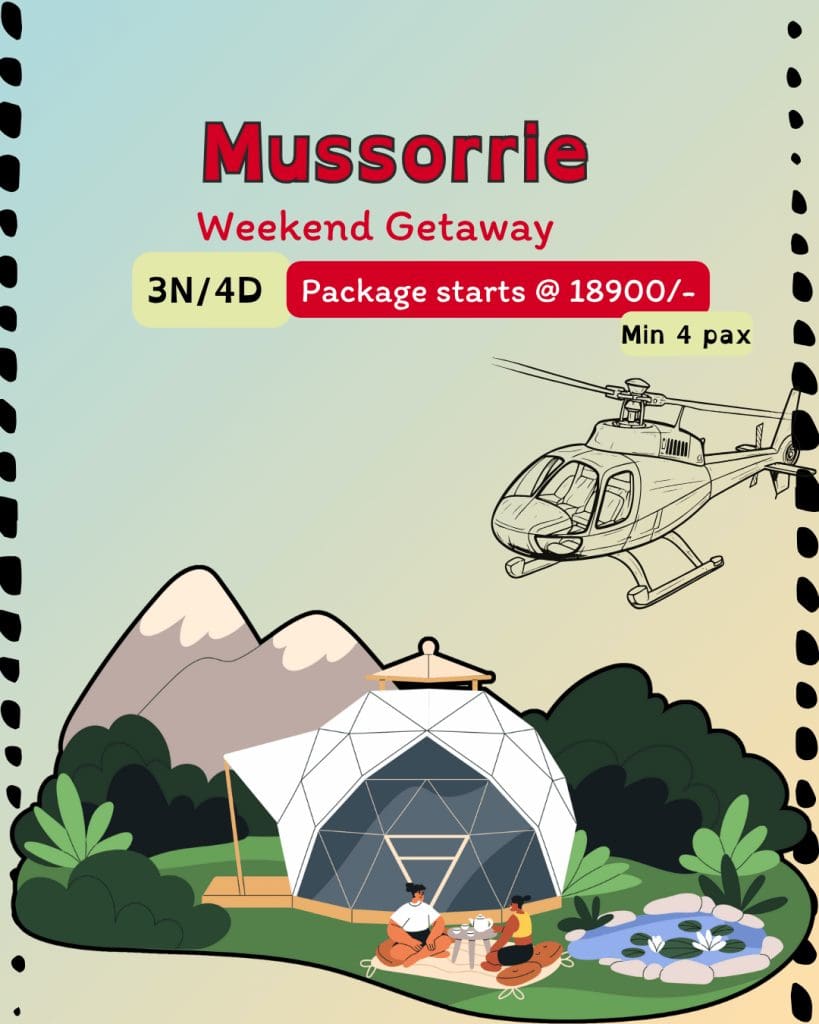 Mussoorie trip with mountains, a dome tent stay, campfire, and helicopter above the valley