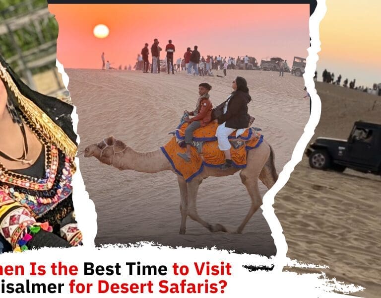 Travelers enjoying a Jaisalmer desert safari at Sam Sand Dunes