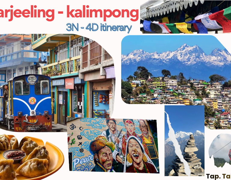 Scenic view highlighting places to visit in Darjeeling with mountains and town.