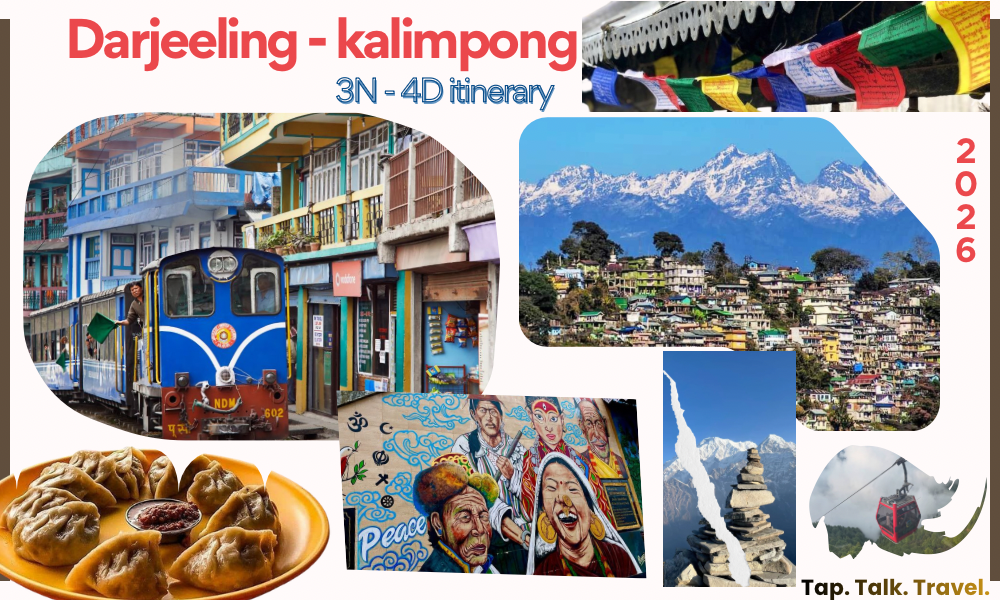 Scenic view highlighting places to visit in Darjeeling with mountains and town.